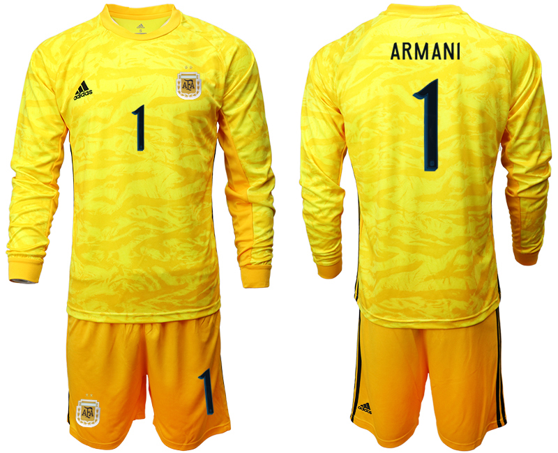 Men 2020-2021 Season National team Argentina goalkeeper Long sleeve yellow #1 Soccer Jersey